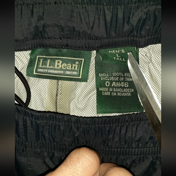 Men's New Sz LT L.L. BEAN Nylon Black WATERPROOF RIPSTOP Cinch-Drawstring Pants - Picture 10 of 10